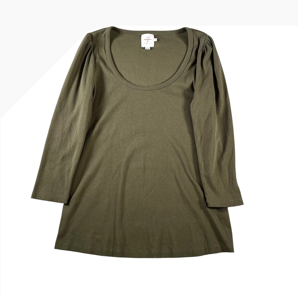The Nines by Hatch Maternity Olive Green Ribbed Scoop Neck Top Sz XS 3/4 Sleeve